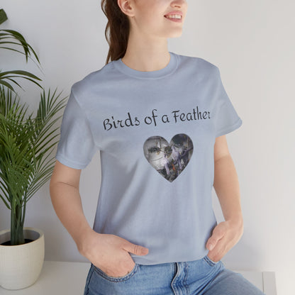 Adult Unisex Heart-Shaped 'Birds of a Feather' Two Doves & 'Two Hearts One Branch' Double-Sided Graphic Tee (Additional Colors)