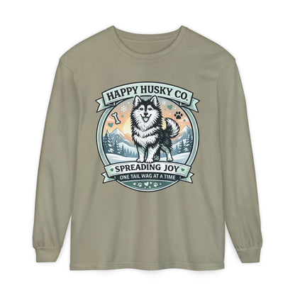 Unisex Colorful Happy Husky Co. Long Sleeve T-Shirt — 'Spreading Joy One Tail Wag At A Time' Graphic (Additional Colors)