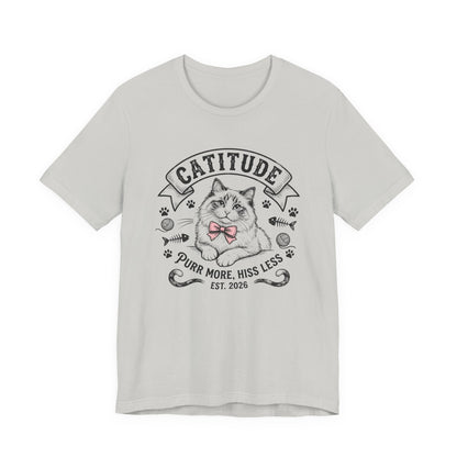 Unisex Jersey Short Sleeve Catitude Design Tee - 'Purr More, Hiss Less' (Additional Colors)