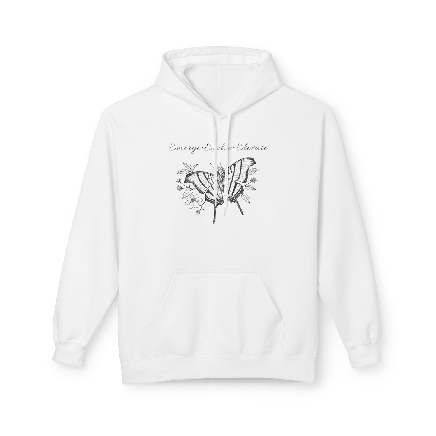 Unisex Adult Butterfly & Flowers Hoodie — 'Emerge, Evolve, Elevate' Minimal Line Art Sweatshirt (Additional Colors)