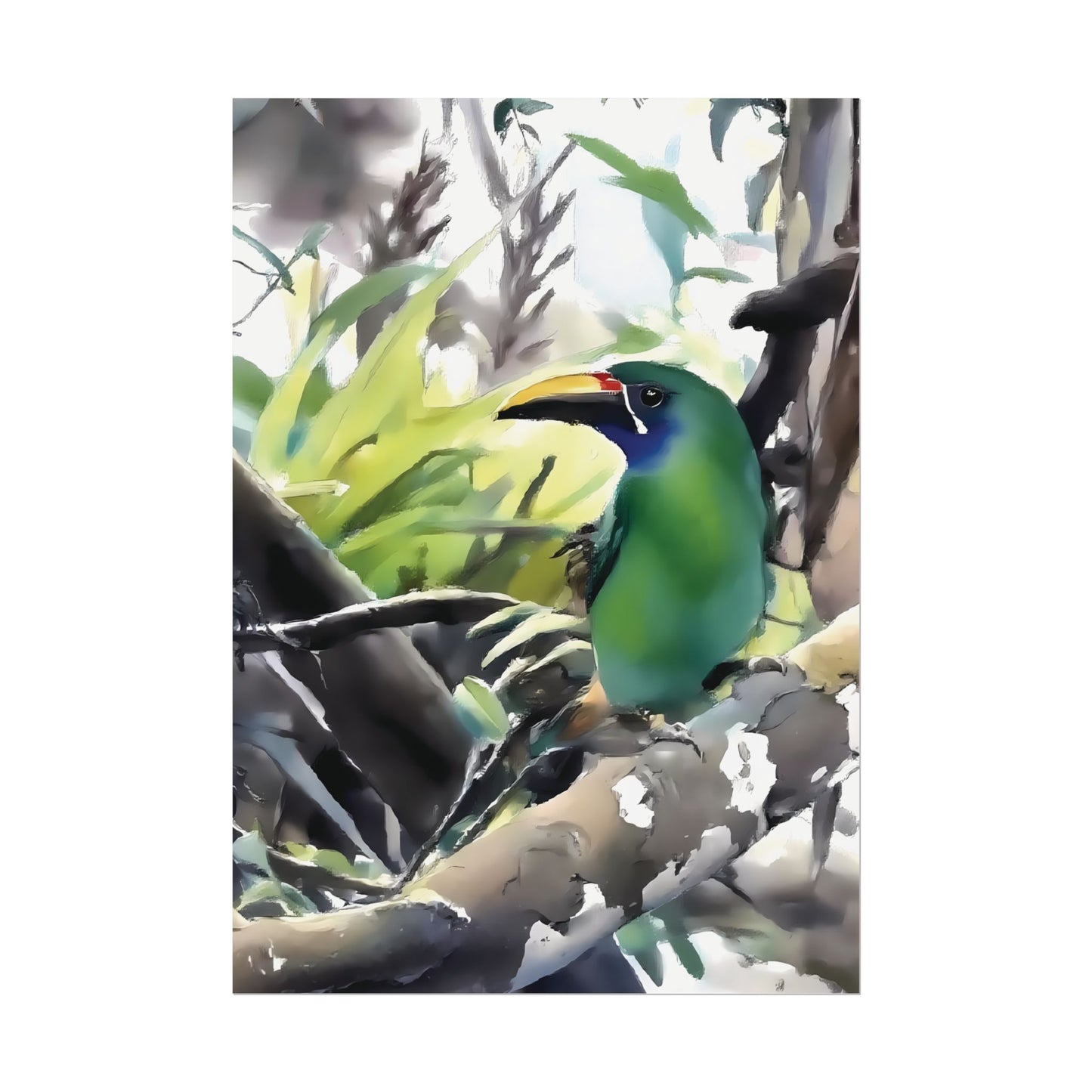 Nature-Inspired Colorful Tropical Bird on a Branch Wall Art Print