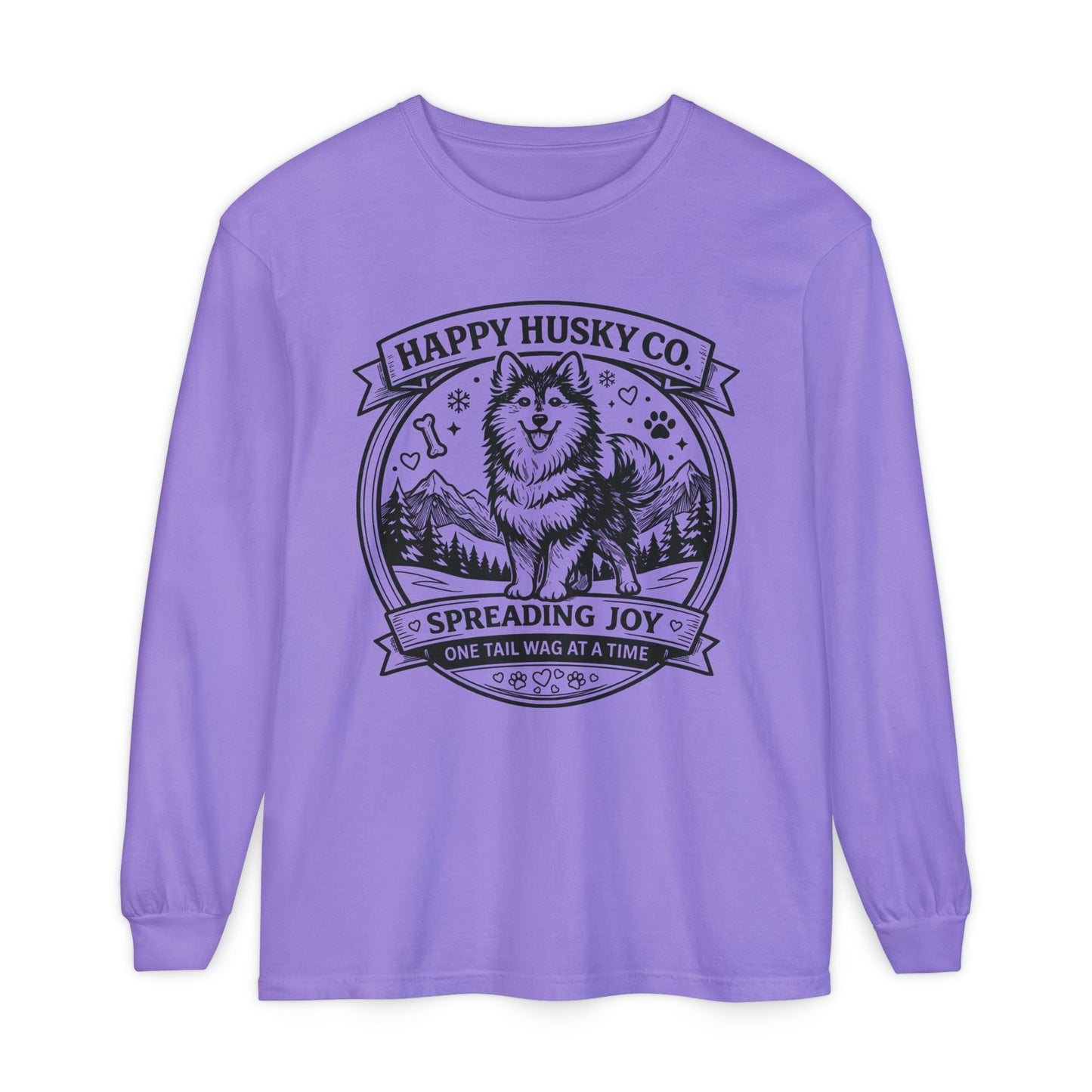 Unisex Happy Husky Co. Long Sleeve T-Shirt — 'Spreading Joy One Tail Wag At A Time' Graphic (Additional Colors)