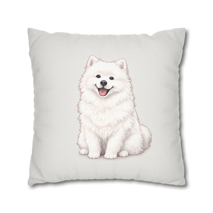 Double Sided Beige Design Samoyed Puppy With Bones, Hearts, and Paw Prints Pillowcase — Soft Striped Decorative Square Throw Pillow (Additional Sizes)