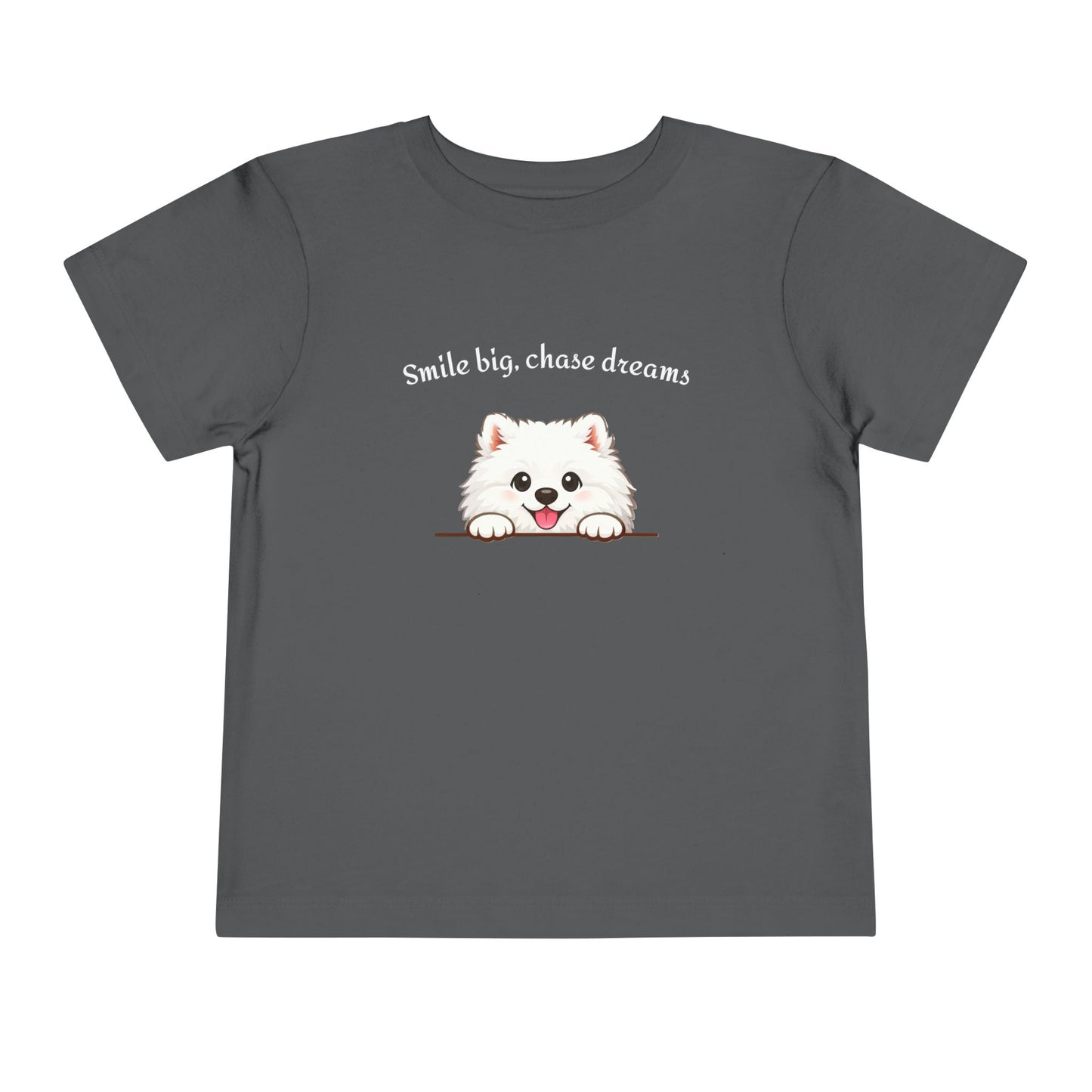 Unisex Toddler Tee 'Smile Big, Chase Dreams' Cute Fluffy Samoyed Puppy Design (Additional Colors)