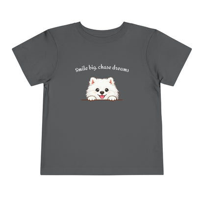 Unisex Toddler Tee 'Smile Big, Chase Dreams' Cute Fluffy Samoyed Puppy Design (Additional Colors)