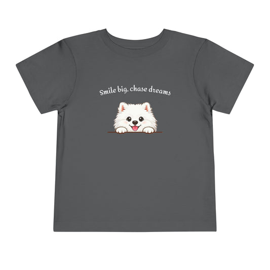 Unisex Toddler Tee 'Smile Big, Chase Dreams' Cute Fluffy Samoyed Puppy Design (Additional Colors)