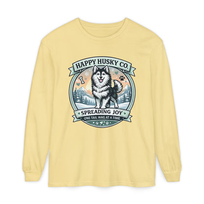 Unisex Colorful Happy Husky Co. Long Sleeve T-Shirt — 'Spreading Joy One Tail Wag At A Time' Graphic (Additional Colors)