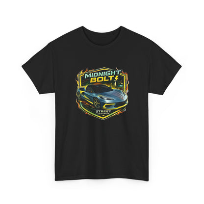 Adult Unisex Blue 'Midnight Bolt' Sportscar Theme Street Legends Series Cotton Tee (Additional Colors)