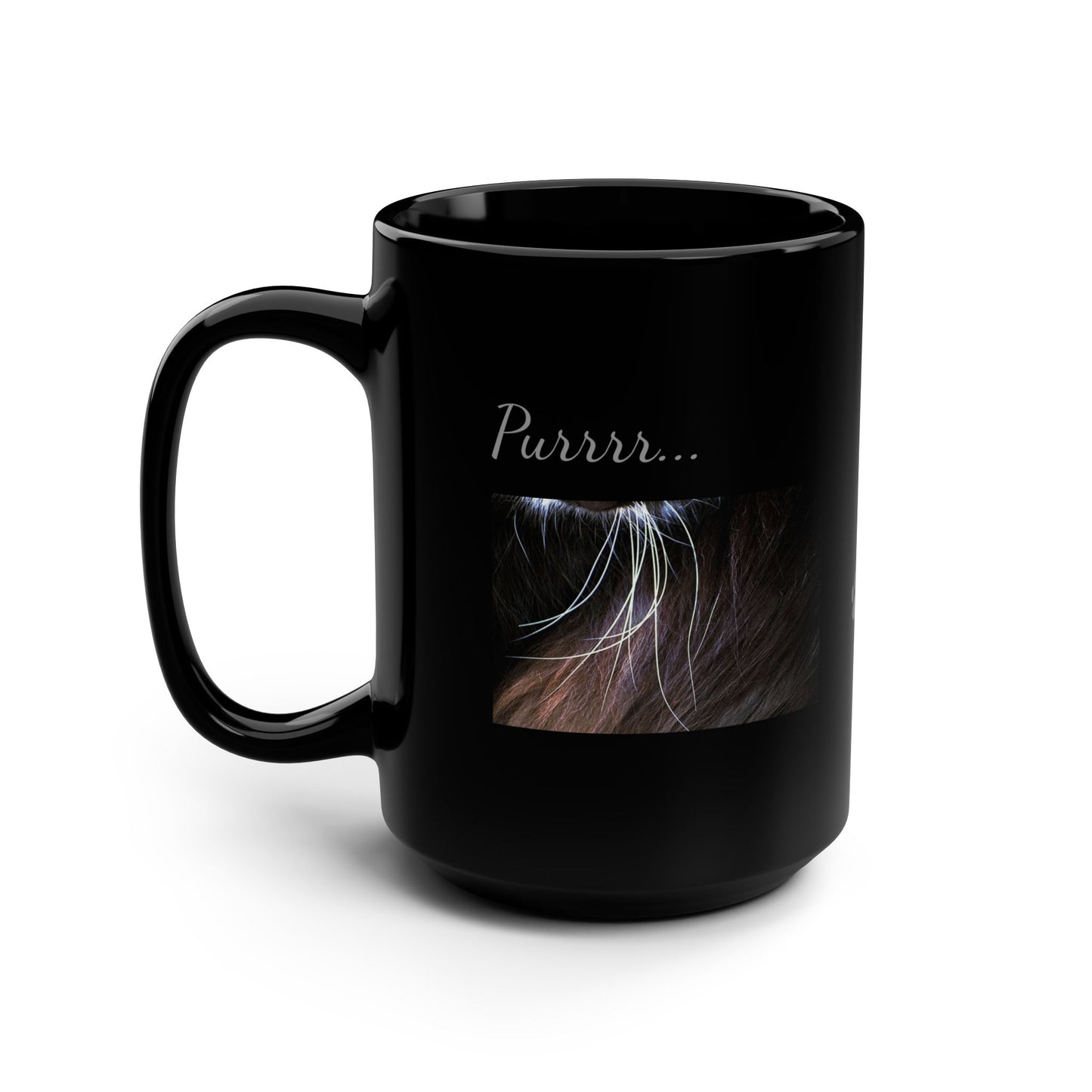 Cat Whiskers Purrrr Black Ceramic Mug, 15oz