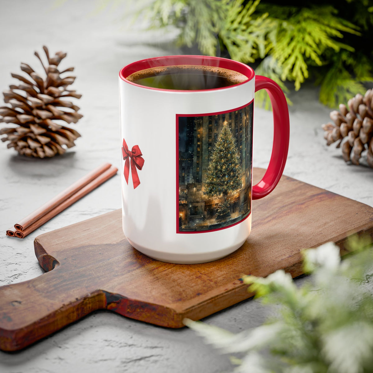 NYC Rockefeller Center Christmas Tree Red Accent Mug (11oz & 15oz)