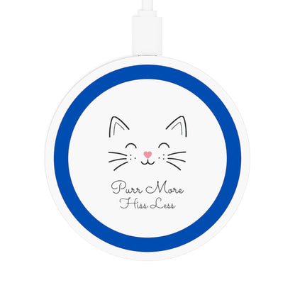 Minimalist Cat Design Wireless Charging Pad — Cute Cat 'Purr More, Hiss Less' (Additional Color)