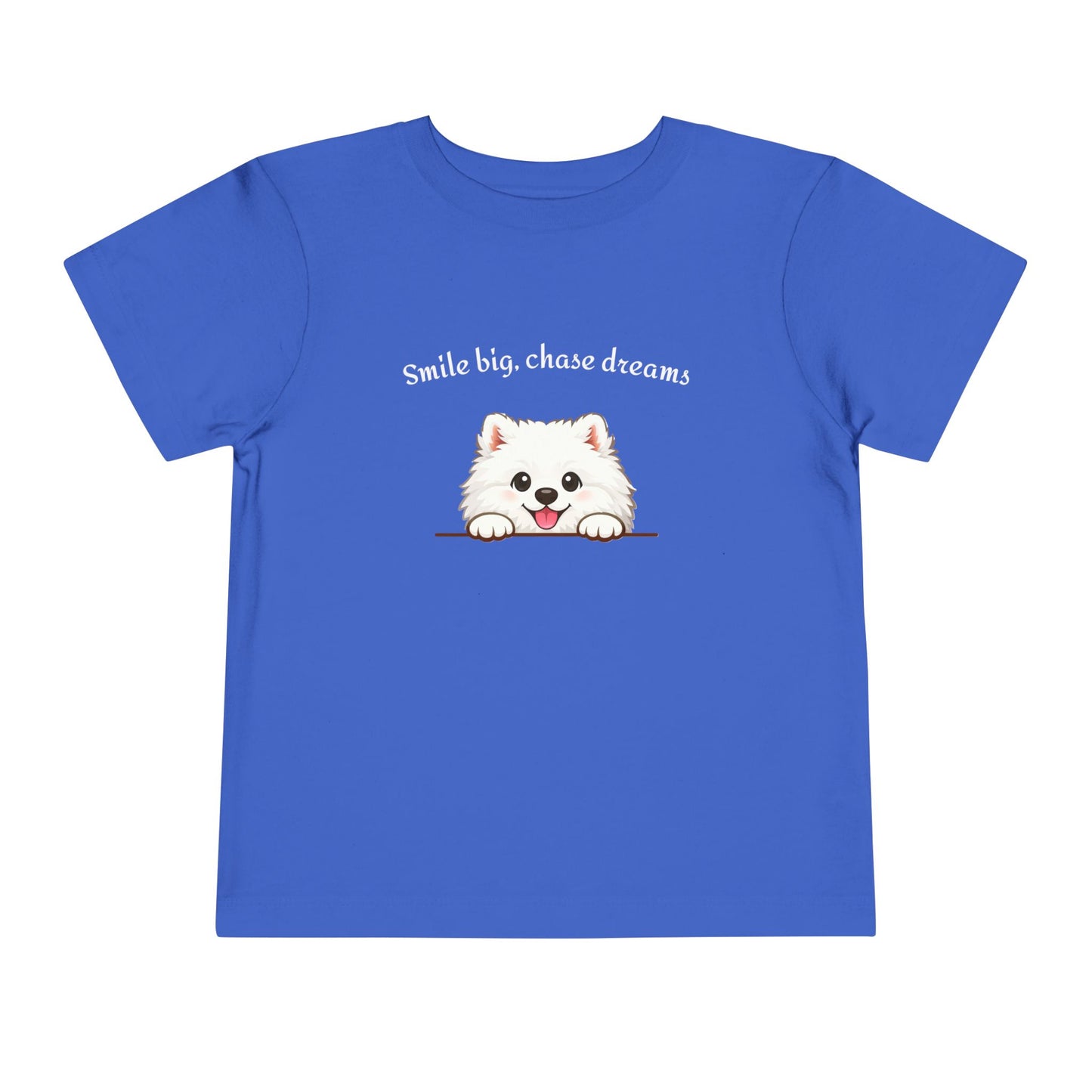 Unisex Toddler Tee 'Smile Big, Chase Dreams' Cute Fluffy Samoyed Puppy Design (Additional Colors)