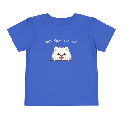 Unisex Toddler Tee 'Smile Big, Chase Dreams' Cute Fluffy Samoyed Puppy Design (Additional Colors)