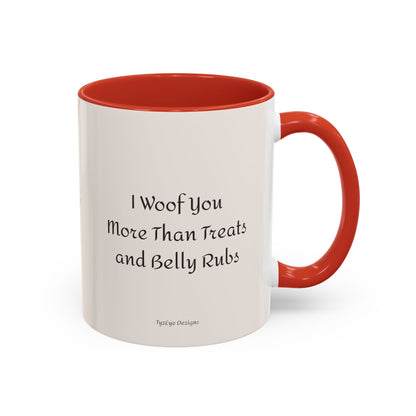 Valentine's Romantic Samoyed Theme "I Woof You More...' Accent Coffee Mug, 11 oz or 15 oz (Additional Color)