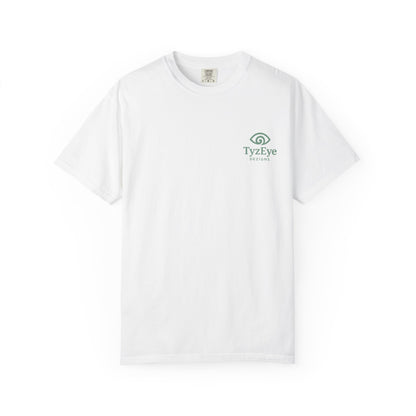 Unisex Adult Coastal Lighthouse Sunset Back Design T-Shirt — 'Guided By The Light' Graphic Tee w/ Front Logo (Additional Color)