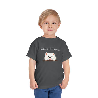 Unisex Toddler Tee 'Smile Big, Chase Dreams' Cute Fluffy Samoyed Puppy Design (Additional Colors)