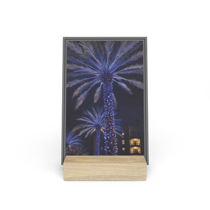 Blue Palm Trees Photo Gallery Board with Wooden Stand — Mini Nature Tropical Night Lights Desk Art (Additional Sizes)