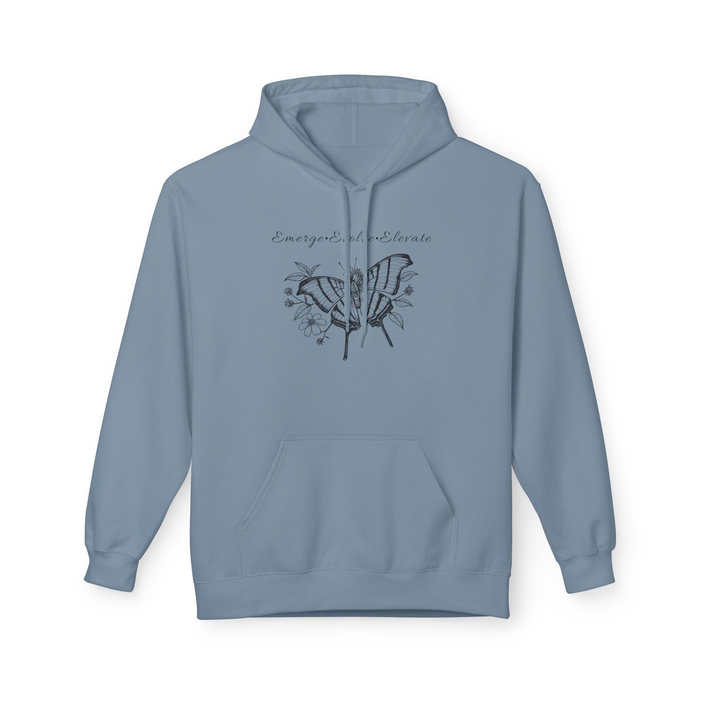 Unisex Adult Butterfly & Flowers Hoodie — 'Emerge, Evolve, Elevate' Minimal Line Art Sweatshirt (Additional Colors)