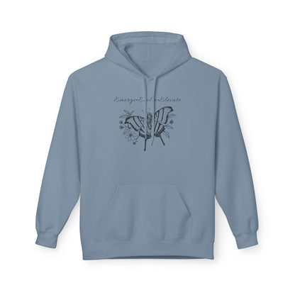 Unisex Adult Butterfly & Flowers Hoodie — 'Emerge, Evolve, Elevate' Minimal Line Art Sweatshirt (Additional Colors)