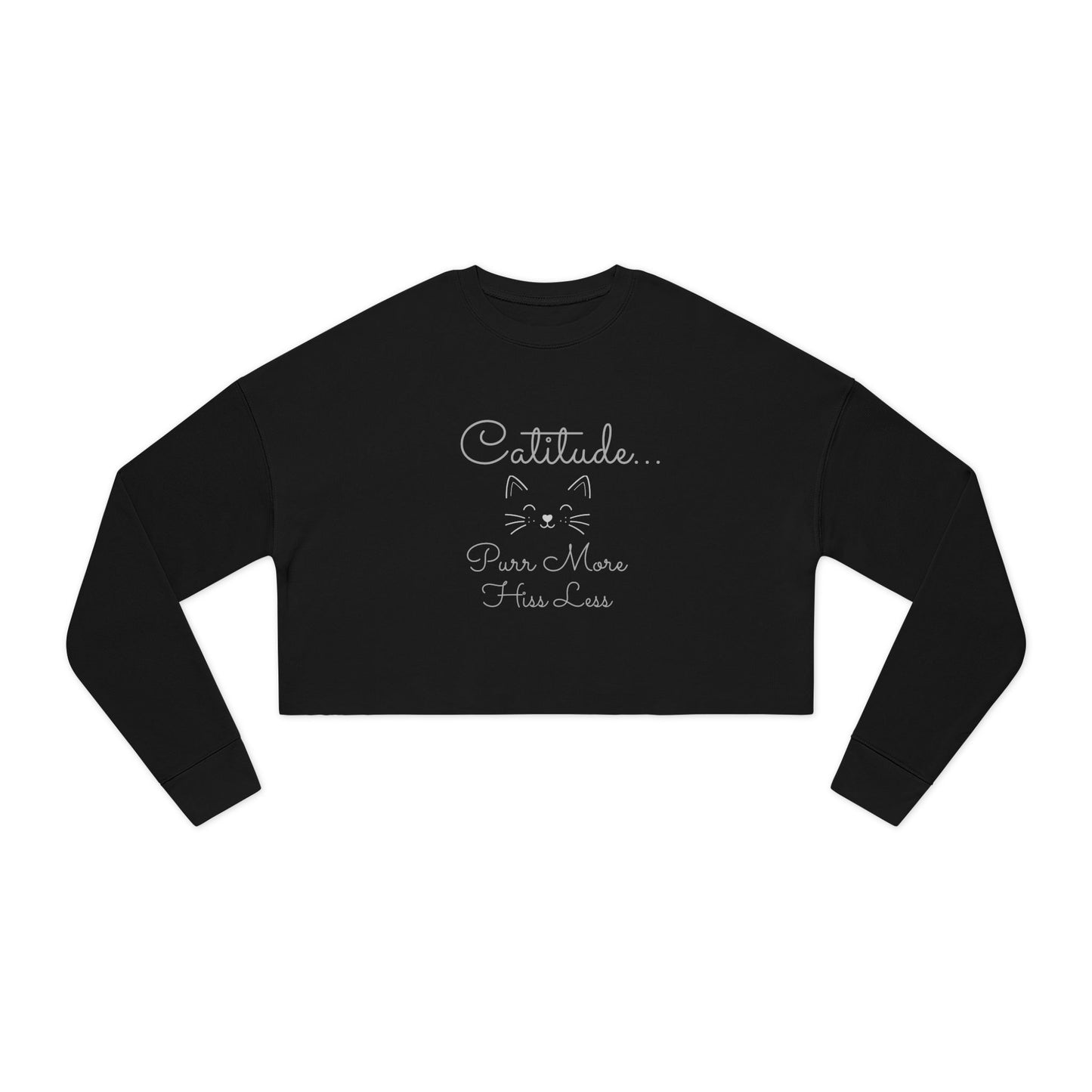 Women's 'Catitude' Cropped Double-Sided Sweatshirt – Cat Silhouette & 'Purr More Hiss Less' (Additional Colors)