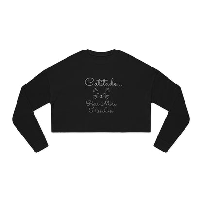 Women's 'Catitude' Cropped Double-Sided Sweatshirt – Cat Silhouette & 'Purr More Hiss Less' (Additional Colors)