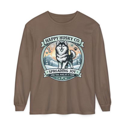 Unisex Colorful Happy Husky Co. Long Sleeve T-Shirt — 'Spreading Joy One Tail Wag At A Time' Graphic (Additional Colors)