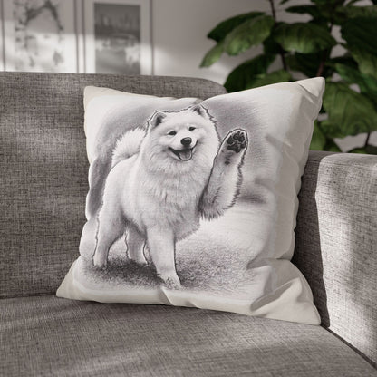 Samoyed Dog Throw Pillowcase – Cute Paw Waving Puppy Decorative Cushion Cover (Additional Sizes)