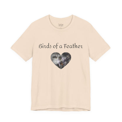 Adult Unisex Heart-Shaped 'Birds of a Feather' Two Doves & 'Two Hearts One Branch' Double-Sided Graphic Tee (Additional Colors)