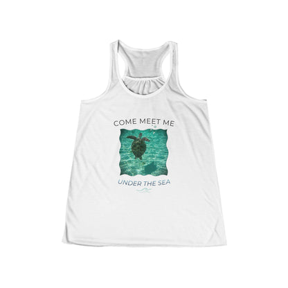 Women's Flowy Aquatic Sea Turtle 'Come Meet Me Under the Sea' Racerback Tank (Additional Colors)