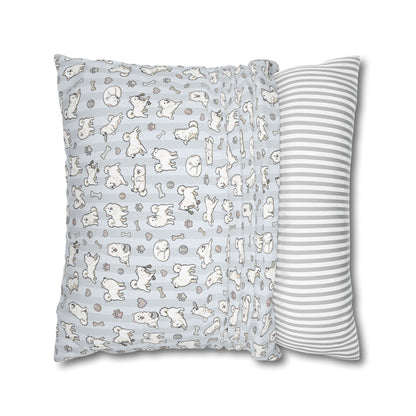 Double Sided Blue Design Samoyed Puppy With Bones, Hearts, and Paw Prints Pillowcase — Soft Striped Decorative Square Throw Pillow (Additional Sizes)