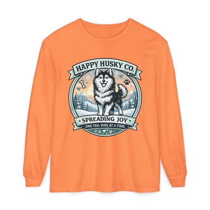 Unisex Colorful Happy Husky Co. Long Sleeve T-Shirt — 'Spreading Joy One Tail Wag At A Time' Graphic (Additional Colors)
