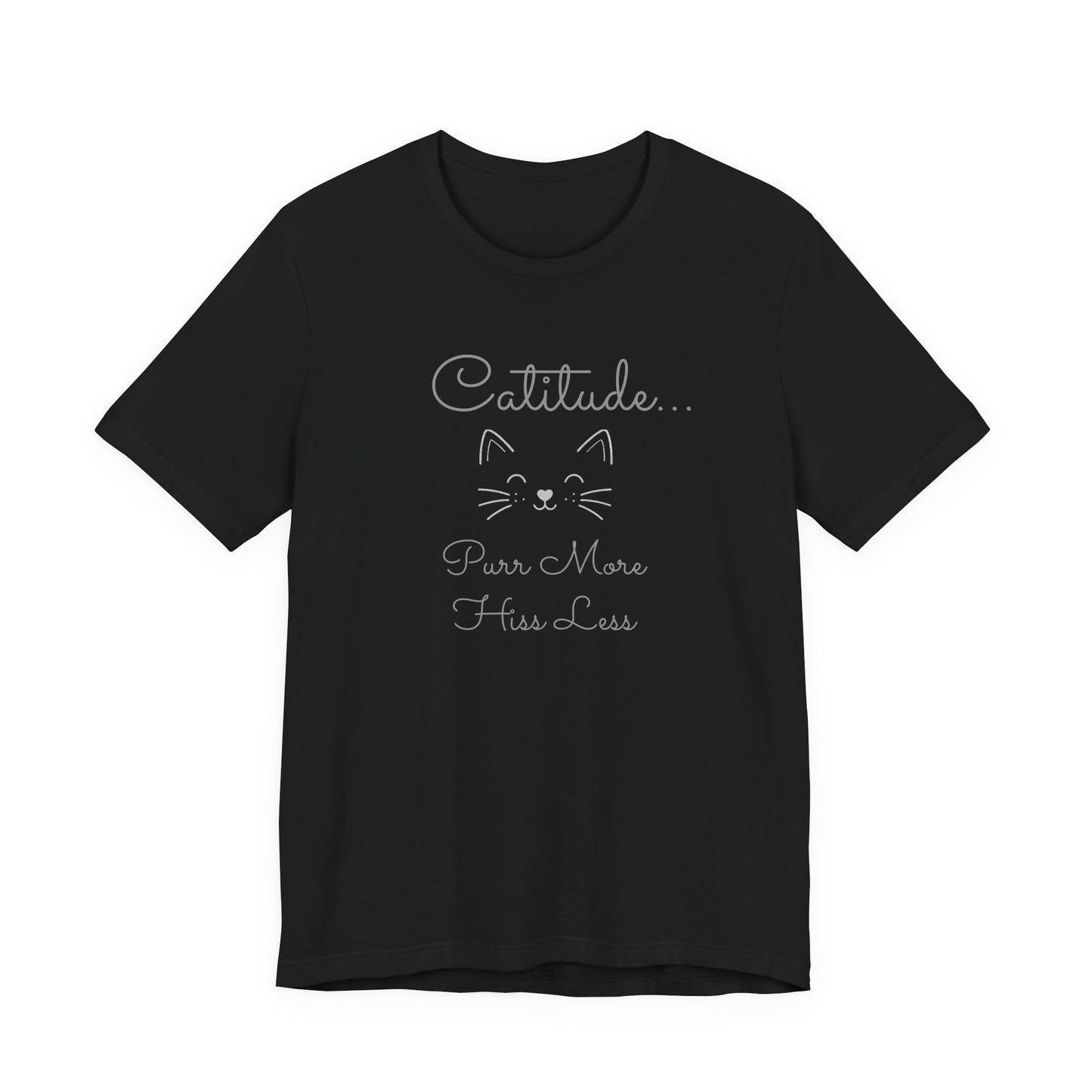 Adult Catitude Tee 'Purr More, Hiss Less' & Cat Silhouette Double-Sided Minimalist Cat T‑Shirt (Additional Colors)
