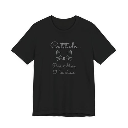 Adult Catitude Tee 'Purr More, Hiss Less' & Cat Silhouette Double-Sided Minimalist Cat T‑Shirt (Additional Colors)