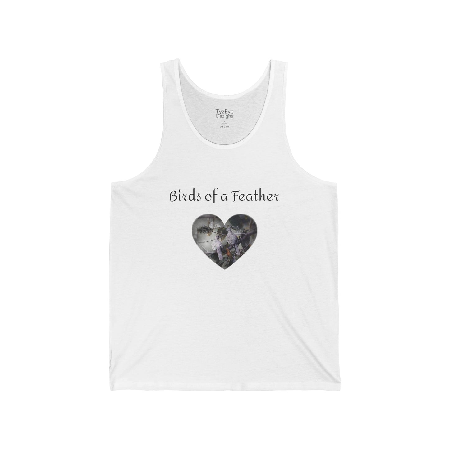 Adult Unisex 'Birds of a Feather' Dove Heart & 'Two Hearts One Branch' Double-Sided Jersey Tank Top (Additional Colors)