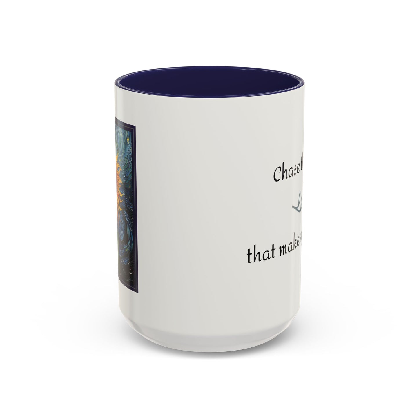 Nature Sunflower Theme Artist-Inspired 'Chase the light that makes you bloom' Accent Coffee Mug (Additional Colors, 11 oz & 15 oz)