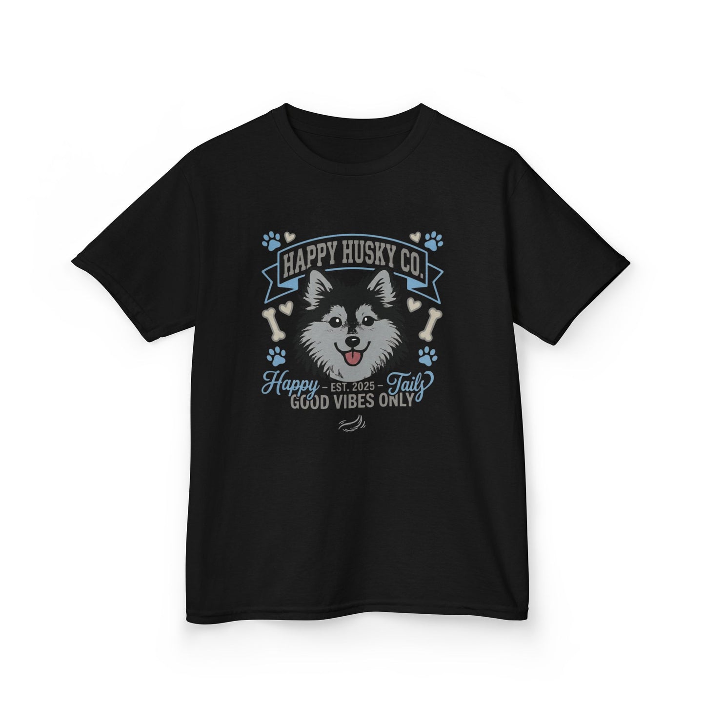 Kids Happy Husky Co. 'Happy Tails, Good Vibes Only' Tee — Puppy Graphic Shirt (Additional Colors)