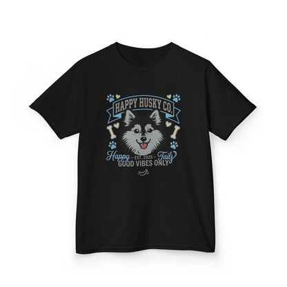 Kids Happy Husky Co. 'Happy Tails, Good Vibes Only' Tee — Puppy Graphic Shirt (Additional Colors)