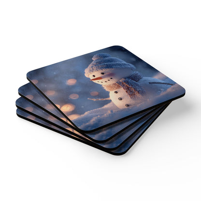 Snowman Winter Cork Drink Coaster Set, (4 Piece)