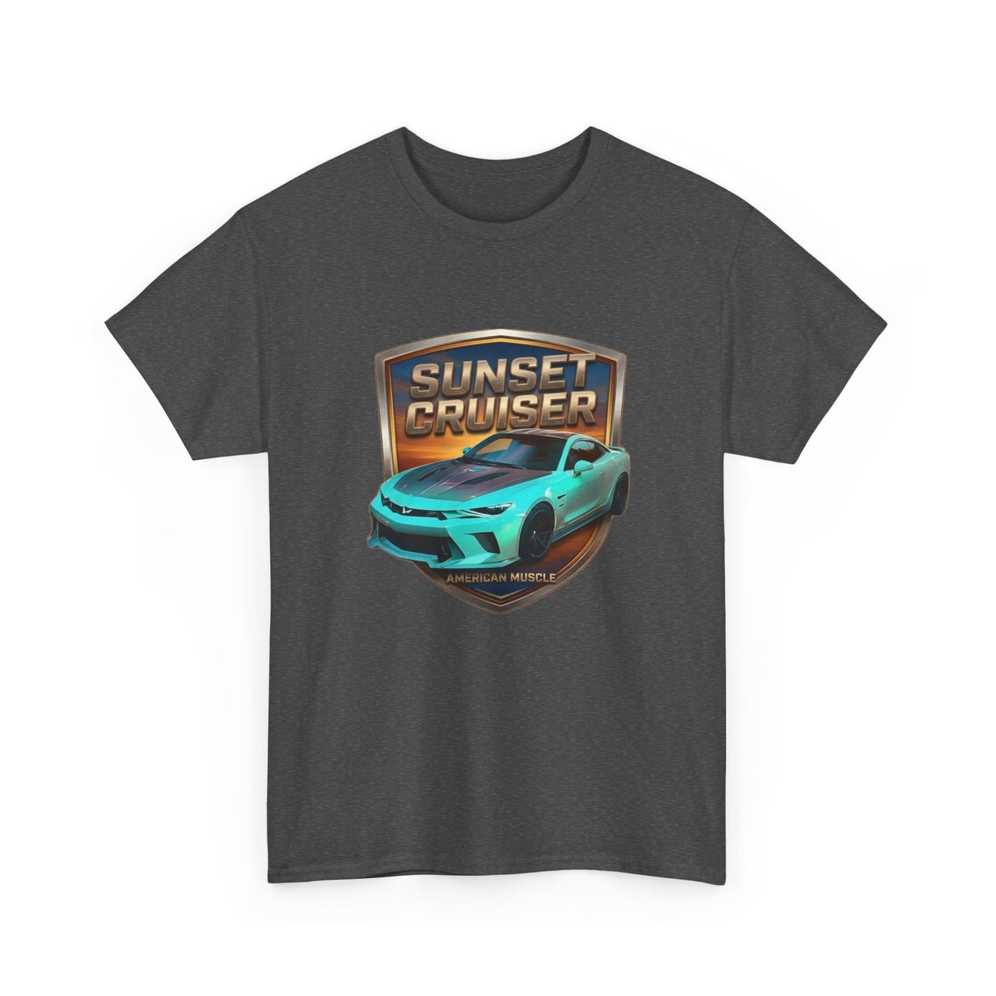 Unisex Adult Aqua 'Sunset Cruiser' Sportscar Theme American Muscle Series Cotton Tee (Additional Colors)
