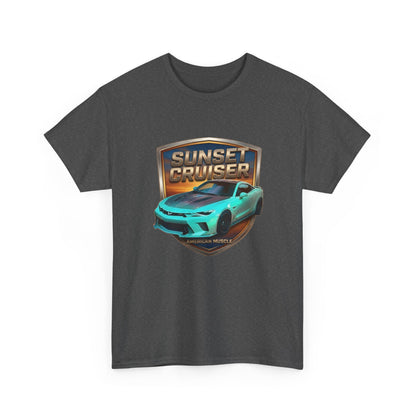Unisex Adult Aqua 'Sunset Cruiser' Sportscar Theme American Muscle Series Cotton Tee (Additional Colors)