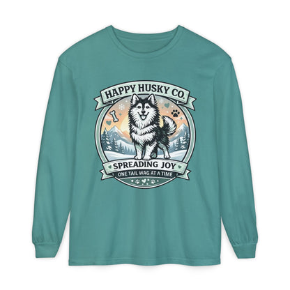 Unisex Colorful Happy Husky Co. Long Sleeve T-Shirt — 'Spreading Joy One Tail Wag At A Time' Graphic (Additional Colors)