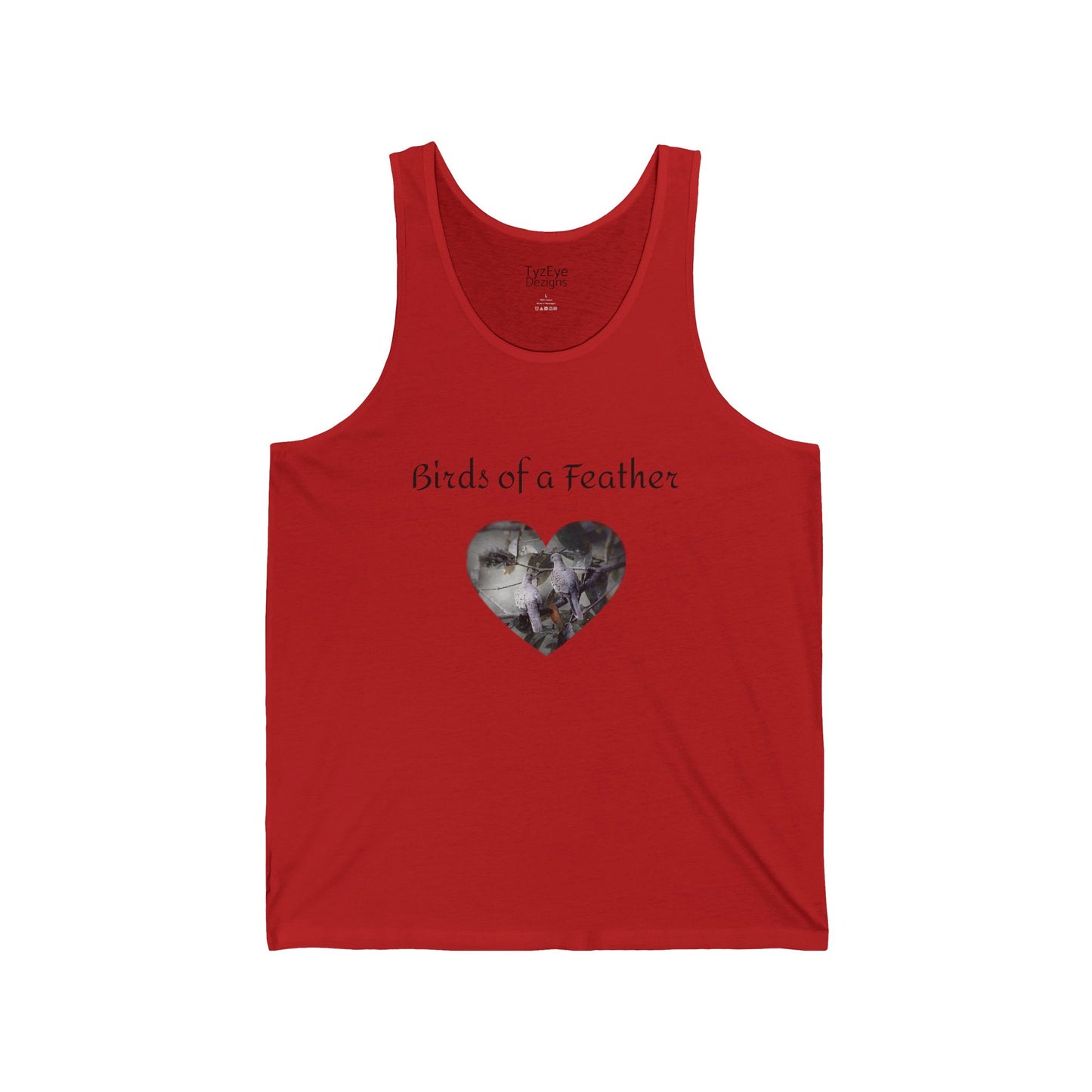 Adult Unisex 'Birds of a Feather' Dove Heart & 'Two Hearts One Branch' Double-Sided Jersey Tank Top (Additional Colors)