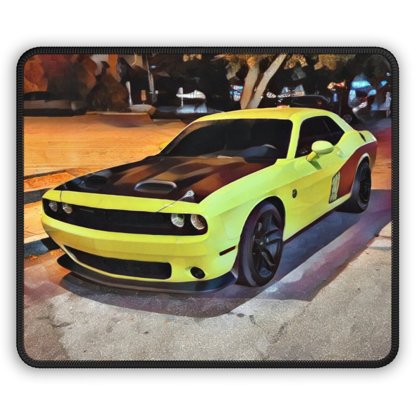 Artsy Yellow and Black Sports Car Theme Gaming Mouse Pad