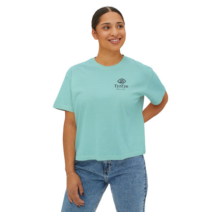 Women's Sunset Beach Scene II Back Design Boxy Tee - Tropical Palm Tree 'Lost In the Horizon' Graphic Tee (Additional Colors)