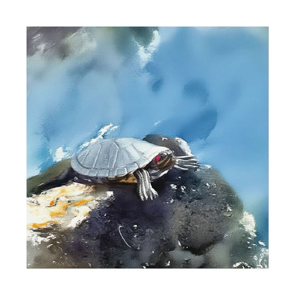 Watercolor-Style Nature-Inspired 'Turtle on the Rocks' Textured Matte Art Print