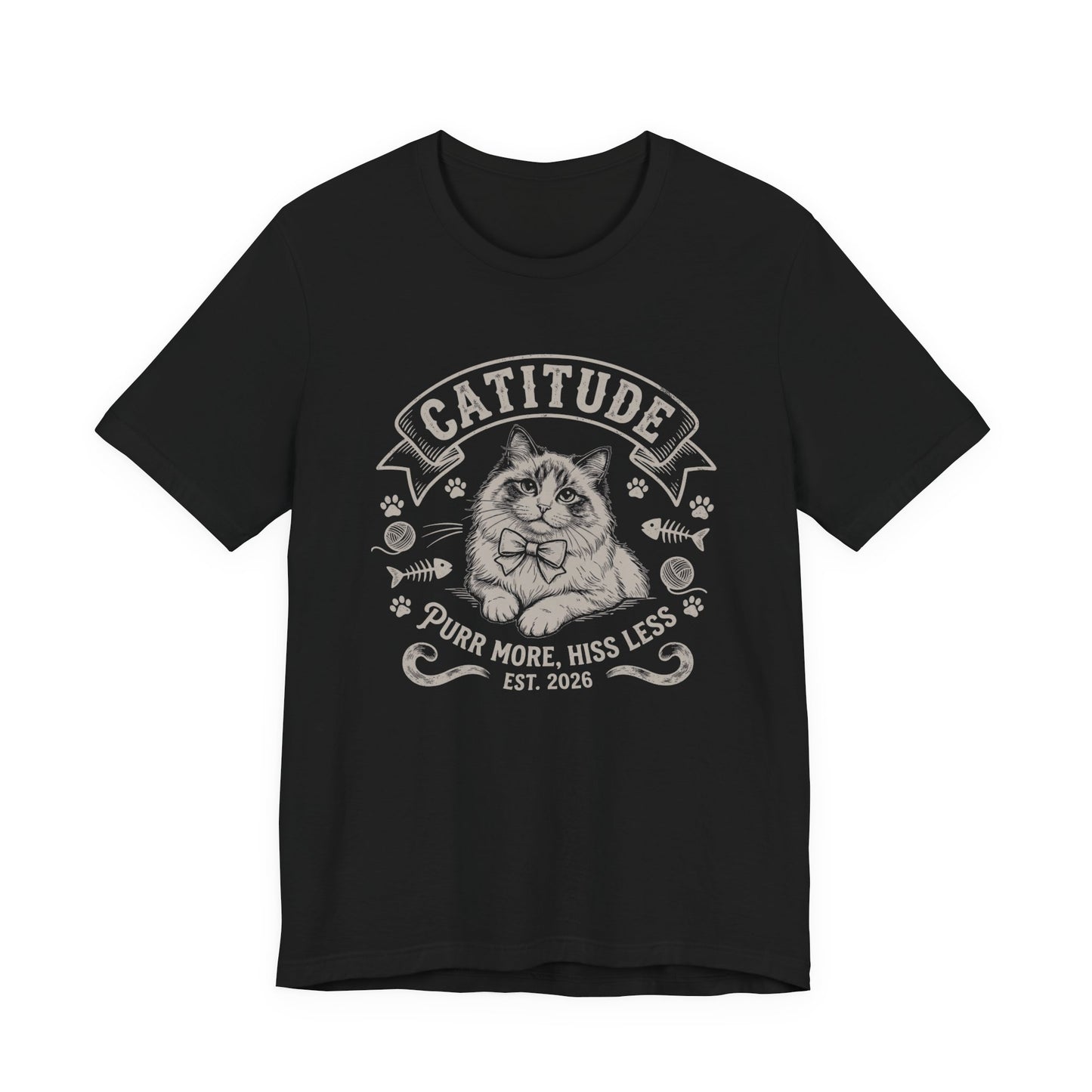 Unisex Jersey Short Sleeve Catitude Design Tee - 'Purr More, Hiss Less' (Additional Colors)