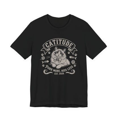 Unisex Jersey Short Sleeve Catitude Design Tee - 'Purr More, Hiss Less' (Additional Colors)