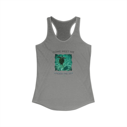 Women's Aquatic Sea Turtle "Come Meet Me Under the Sea' Slim Fit Racerback Tank Top (Additional Colors)