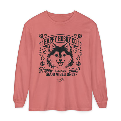 Happy Husky Co. Unisex Long Sleeve Tee — 'Happy Tails, Good Vibes Only' Dog Lover Shirt (Additional Colors)