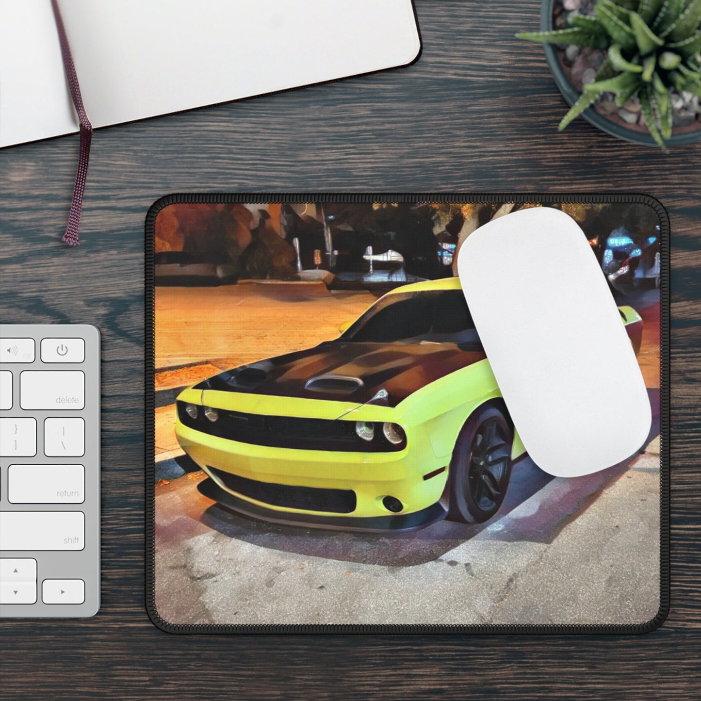 Artsy Yellow and Black Sports Car Theme Gaming Mouse Pad